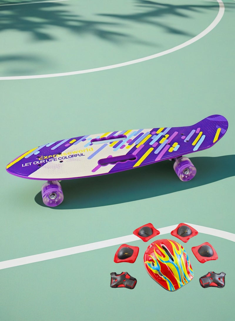 إيزي فيتشور لوح تزلج إيزي فيوتشر للأولاد والبنات، لوح بيني كروزر، مناسب للأعمار من 6 إلى 12 سنة، لوح تزلج صغير كامل للشباب والمراهقين والمبتدئين، يتضمن مجموعة كاملة من معدات الحماية - Image 1